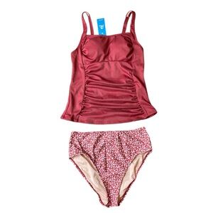 CUPSHE Red Tankini with the Ditsy High-Waisted Bottoms Set Size Medium H-14